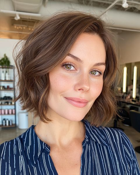 Modny bob do brody z delikatnymi falami i teksturą