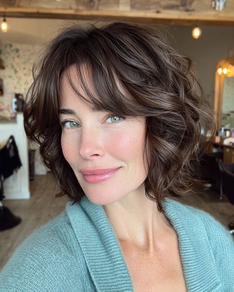 Teksturowany bob do brody z miękkimi, pełnymi objętości falami