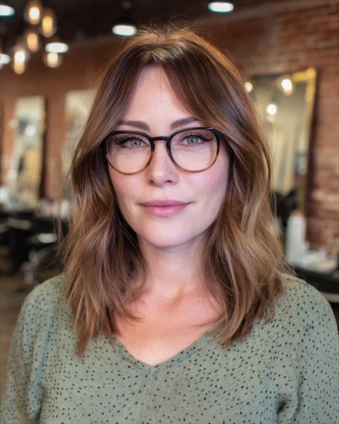 Eleganckie fale średniej długości z warstwami i miękkimi grzywkami