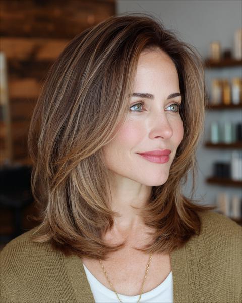 Miękko Warstwowe Średniej Długości Cięcie z Delikatnymi Pasemkami