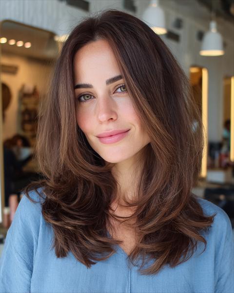 Pięknie Warstwowe Cięcie Średniej Długości z Naturalnym Blaskiem