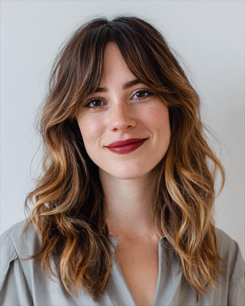 Swobodnie Falowana Fryzura Średniej Długości z Delikatnymi Grzywkami