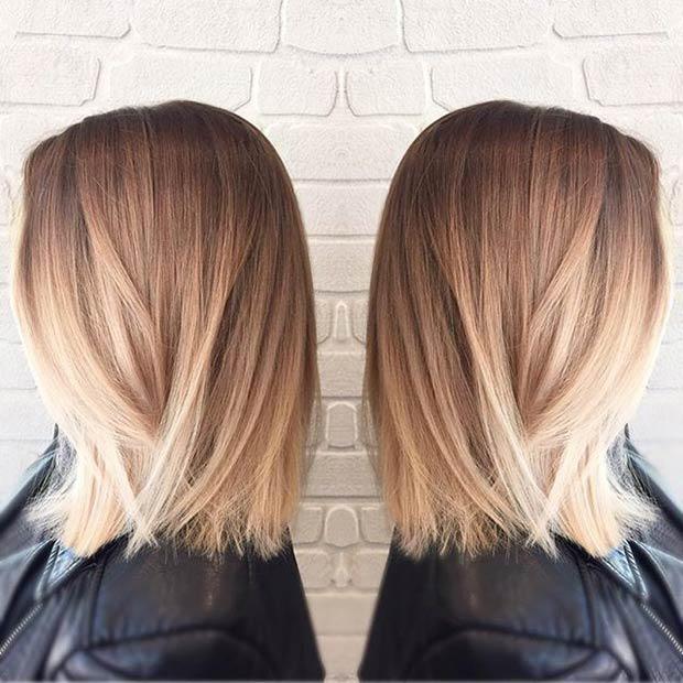 Długi bob - prosty bob z blond balayage