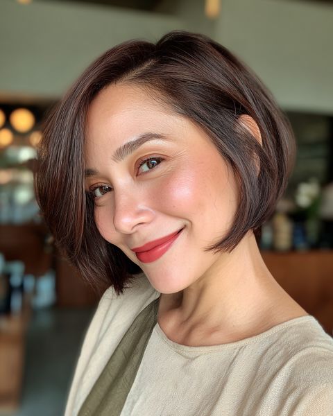 Elegancki kanciasty bob z delikatnymi warstwami