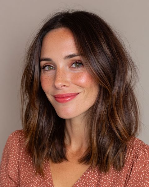 Eleganckie i Swobodne Długie Warstwy z Delikatnymi Refleksami Podkreślającymi Twarz