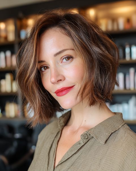 Falowane bob z delikatnymi pasemkami