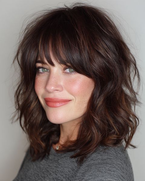 Falowany lob z teksturą i delikatną grzywką