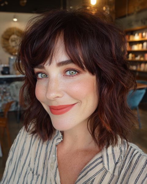 Teksturowane cięcie do ramion z delikatną kurtyną grzywki