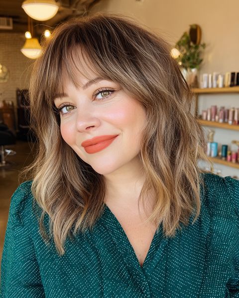 Teksturowane cięcie do ramion z lekką grzywką