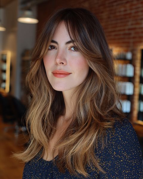 Teksturowane długie warstwy z grzywką modelującą twarz