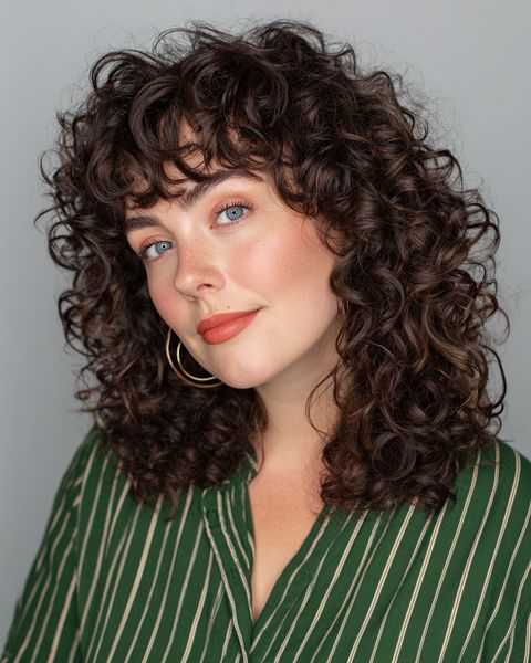 Zabawny, kręcony shag z zalotną grzywką