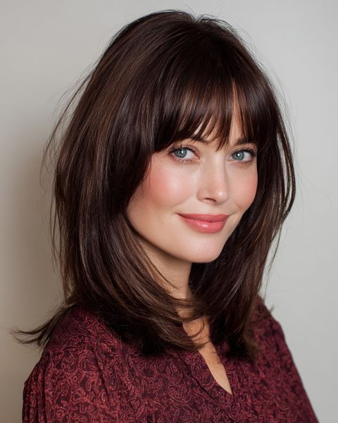 Zmysłowe długie warstwy z delikatną grzywką: styl z klasą bez zbędnego wysiłku